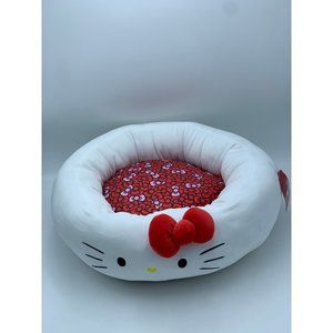 Hello Kitty Round White & Red Plush Pet Bed with Removable Pillow